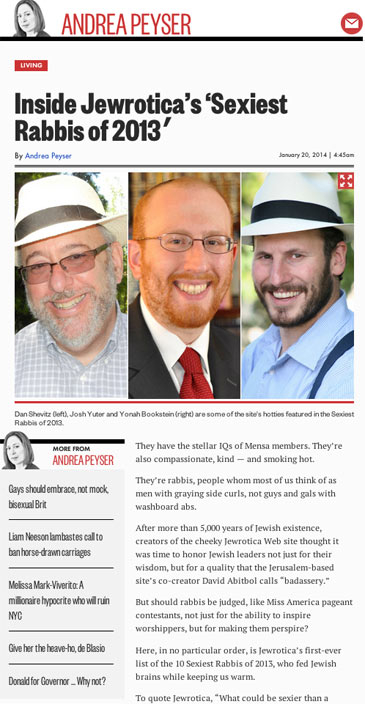 Andrea Peyser, NY Post: Inside Jewrotica's Sexiest Rabbis of 2013&