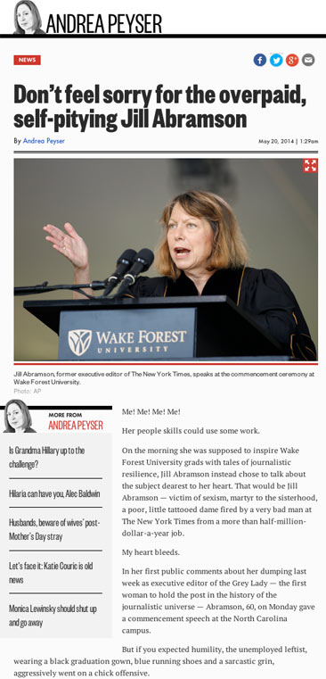 Don’t feel sorry for the overpaid, self-pitying Jill Abramson