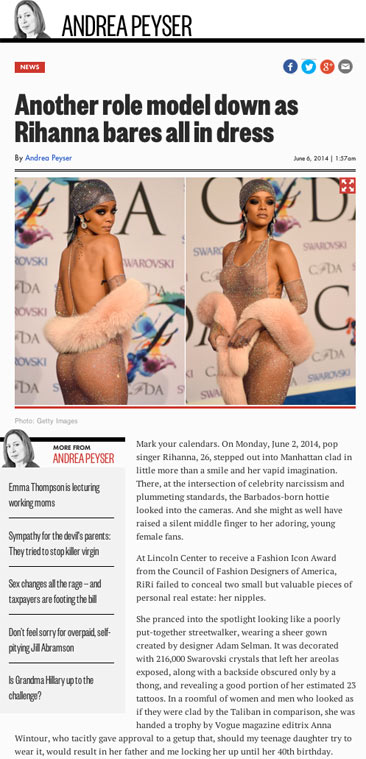 Another role model down as Rihanna bares all in dress