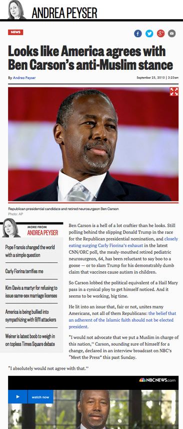 Looks like America agrees with Ben Carson’s anti-Muslim stance